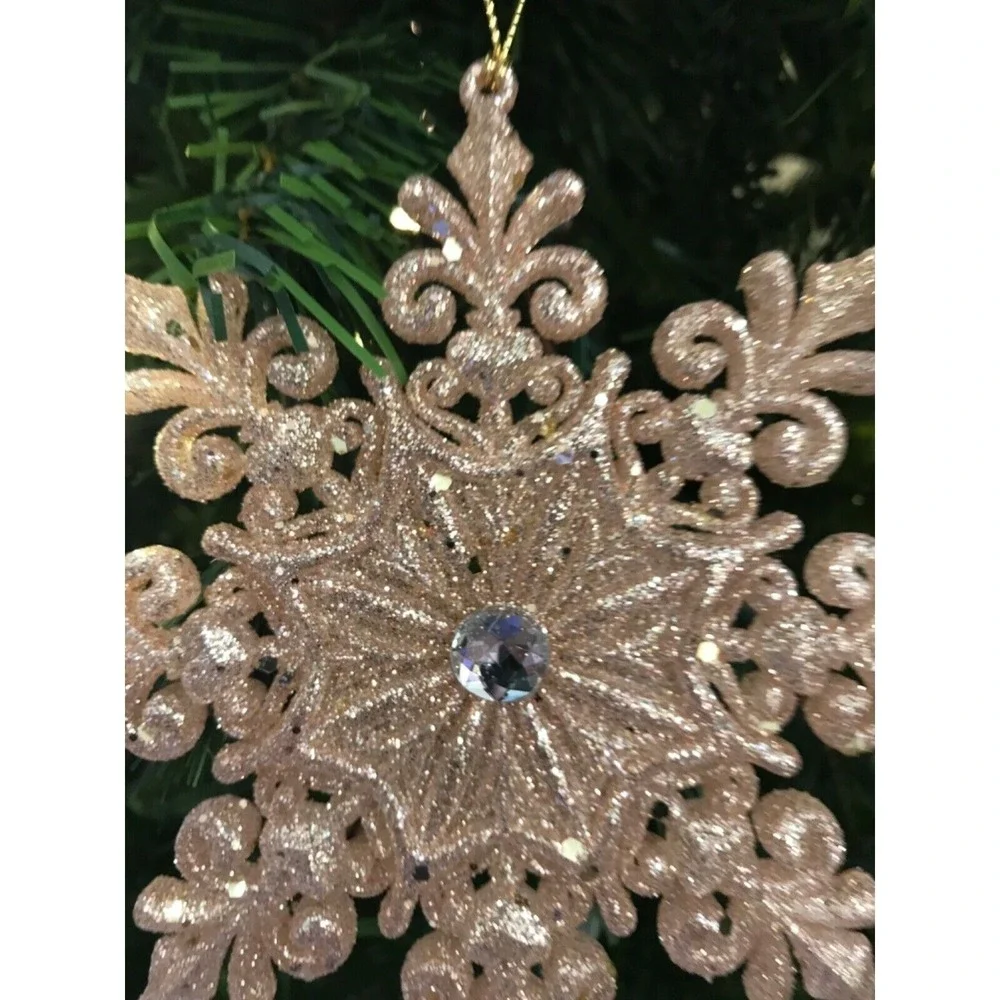 3‎ Snowflake Christmas Ornaments Pink Blush 6 in Unique Styles Bead Rhinestone